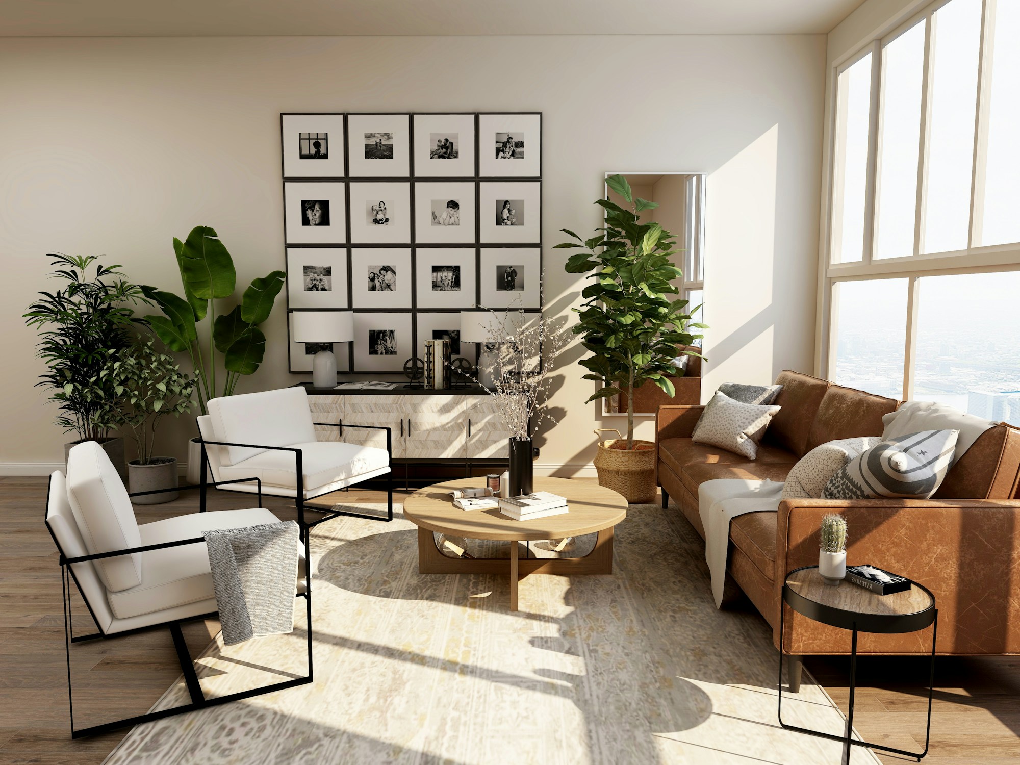 A light-filled living space with thoughtfully arranged everyday home essentials